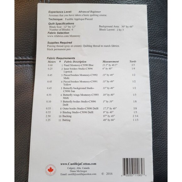 Monterey Butterflies Lap Quilt Pattern Size 42 x 60 CJC 4921-1 - Picture 3 of 3